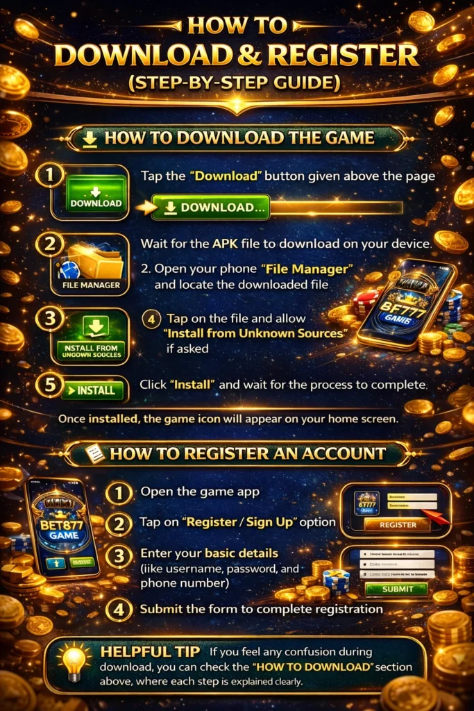 image of how to download and how to register process in bet877 game apk